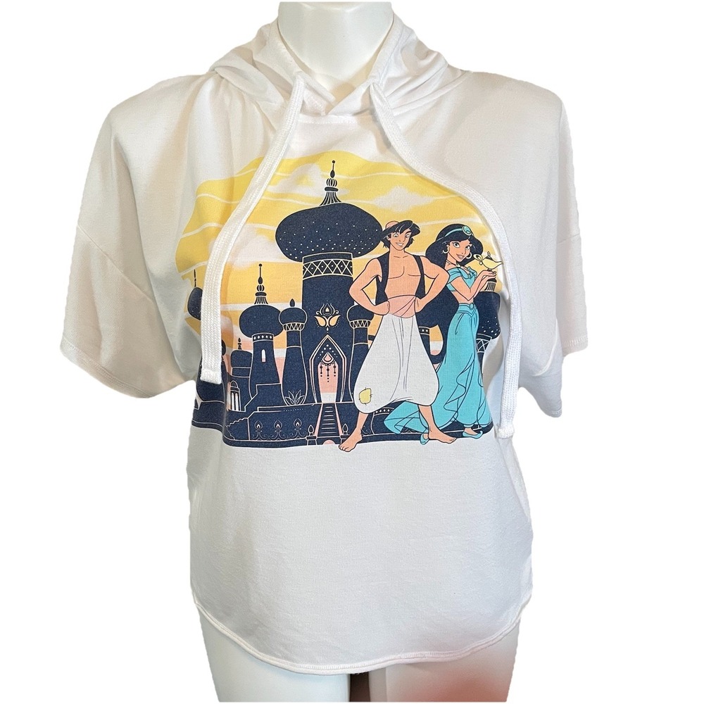 Disney Graphic Hoodie Cropped Teen L 12-14 Aladdin Jasmine Sleep Shirt Cozy Soft